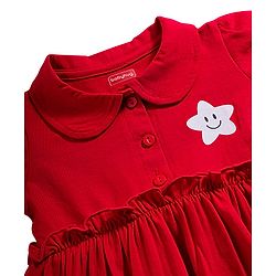 Babyhug Single Jersey Knit Half Sleeves Frock with Bloomer & Star Print - Red