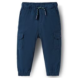 Babyhug Tussor Woven Full Length Solid Colour Trouser Pant - Navy Blue