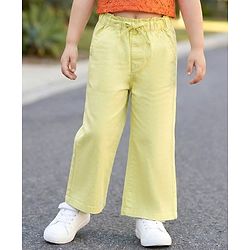Babyhug Twill Woven Full Length Solid Trouser With Stretch - Lime Green