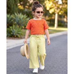 Babyhug Twill Woven Full Length Solid Trouser With Stretch - Lime Green