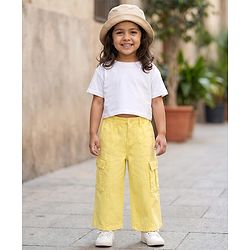 Babyhug Twill Woven Full Length Solid Colour Trousers With Stretch - Yellow