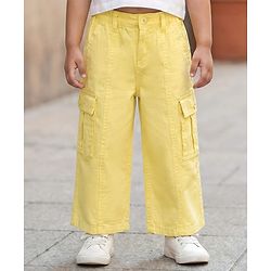 Babyhug Twill Woven Full Length Solid Colour Trousers With Stretch - Yellow