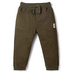 Babyhug Twill Woven Full Length Trouser Pant With Stretch - Olive Green
