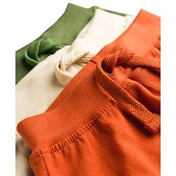 Babyhug Cotton Jersey Knit Full Length Solid Colour Lounge Pant Pack Of 3 - Green Cream & Rust Orange