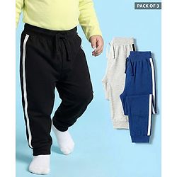 Babyhug Cotton Jersey Knit Full Length Solid Color Lounge Pants with Tape Detailing Pack of 3 - Multicolor