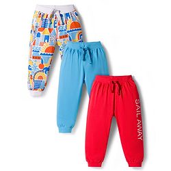 Babyhug Cotton Knit Full Length Lounge Pants with Beach Theme Print Pack of 3 - Multicolor