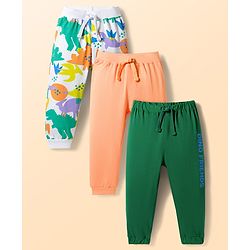 Babyhug Cotton Jersey Knit Full Length Dino Printed Lounge Pant Pack Of 3 - Multi Color