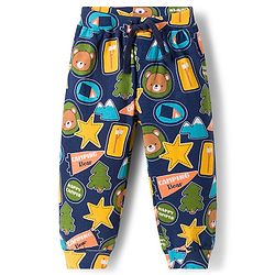 Babyhug Cotton Jersey Knit Full Length Striped & Teddy Bear Printed Lounge Pants Pack of 2 - Multicolor