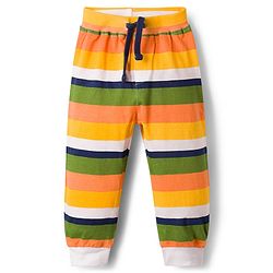 Babyhug Cotton Jersey Knit Full Length Striped & Teddy Bear Printed Lounge Pants Pack of 2 - Multicolor