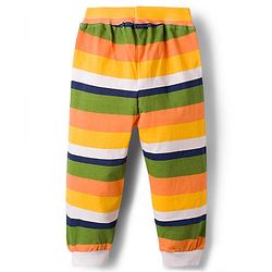 Babyhug Cotton Jersey Knit Full Length Striped & Teddy Bear Printed Lounge Pants Pack of 2 - Multicolor