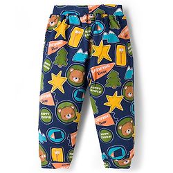 Babyhug Cotton Jersey Knit Full Length Striped & Teddy Bear Printed Lounge Pants Pack of 2 - Multicolor