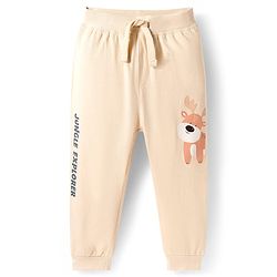 Babyhug Cotton Knit Full Length Lounge Pants with Animal Print & Tape Detailing - Red & Cream