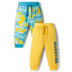 Babyhug Cotton Jersey Knit Full Length Lounge Pants with Camouflage & Adventure Print Pack of 2 - Multicolor