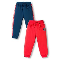 Babyhug Cotton Knit Full Length Text Printed Lounge Pants With Patch Pack Of 2 - Multicolour