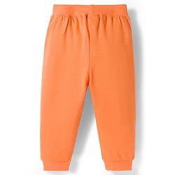 Babyhug Cotton Knit Full Length Lounge Pants with Jungle Print & Tape Detailing - Orange & Blue
