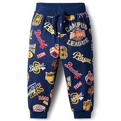 Babyhug Cotton Jersey Knit Full Length Lounge Pants With Athletic Theme Print Pack Of 2 - Multicolour