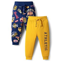 Babyhug Cotton Jersey Knit Full Length Lounge Pants With Athletic Theme Print Pack Of 2 - Multicolour