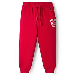 Babyhug Looper Knit Full Length Lounge Pant With Text Print - Red