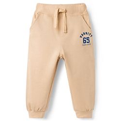 Babyhug Looper Knit Full Length Lounge Pant With Text Print - Cream