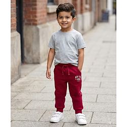 Babyhug Cotton Knit Full Length Lounge Pant With New York Print - Dark Red