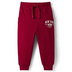 Babyhug Cotton Knit Full Length Lounge Pant With New York Print - Dark Red