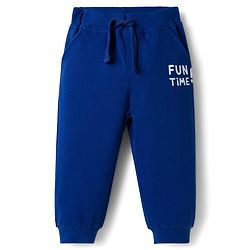 Babyhug Cotton Knit Full Length Lounge Pant With Fun Time Print - Navy Blue