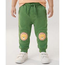 Babyhug Cotton Knit Full Length  Lounge Pant with Lion Patch - Green