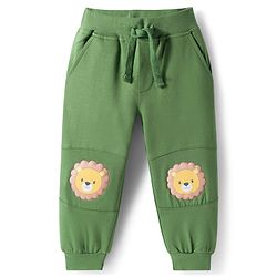 Babyhug Cotton Knit Full Length  Lounge Pant with Lion Patch - Green