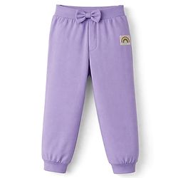 Babyhug Cotton Jersey Knit Full Length Lounge Pants With Rainbow Patch & Bow Applique Pack of 3 - Light Green Pink & Purple