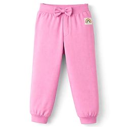 Babyhug Cotton Jersey Knit Full Length Lounge Pants With Rainbow Patch & Bow Applique Pack of 3 - Light Green Pink & Purple