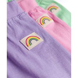 Babyhug Cotton Jersey Knit Full Length Lounge Pants With Rainbow Patch & Bow Applique Pack of 3 - Light Green Pink & Purple
