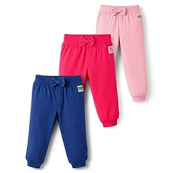 Babyhug Cotton Jersey Knit Full Length Lounge Pants With Text Patch & Bow Applique Pack of 3 - Navy Blue Light & Dark Pink
