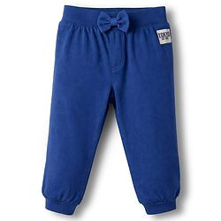 Babyhug Cotton Jersey Knit Full Length Lounge Pants With Text Patch & Bow Applique Pack of 3 - Navy Blue Light & Dark Pink