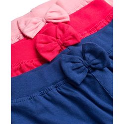 Babyhug Cotton Jersey Knit Full Length Lounge Pants With Text Patch & Bow Applique Pack of 3 - Navy Blue Light & Dark Pink