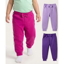 Babyhug Cotton Jersey Knit Full Length Solid Lounge Pants With Bow Applique Pack of 3 - Multicolor