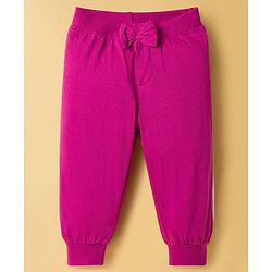 Babyhug Cotton Jersey Knit Full Length Solid Lounge Pants With Bow Applique Pack of 3 - Multicolor