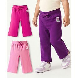 Babyhug Cotton Knit Full Length  Lounge Pant with Floral Print Pack of 3 - Pink & Purple