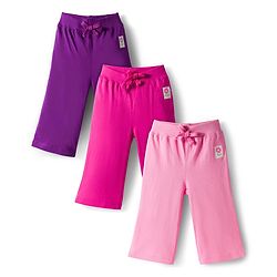 Babyhug Cotton Knit Full Length  Lounge Pant with Floral Print Pack of 3 - Pink & Purple
