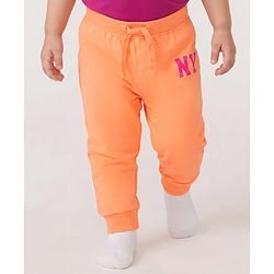 Babyhug Cotton Jersey Knit Full Length Lounge Pants with Text Print Pack of 3 - Orange Green & Pink