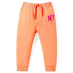 Babyhug Cotton Jersey Knit Full Length Lounge Pants with Text Print Pack of 3 - Orange Green & Pink