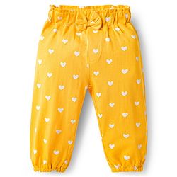 Babyhug Cotton Jersey Knit Full Length Hearts Printed Lounge Pants With Bow Pack Of 3 - Multicolour