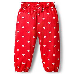 Babyhug Cotton Jersey Knit Full Length Hearts Printed Lounge Pants With Bow Pack Of 3 - Multicolour