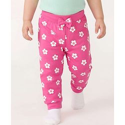 Babyhug Single Jersey Knit Full Length Lounge Pants with Floral & Polka Dot Print Bow Applique Pack of 3 - Multicolor