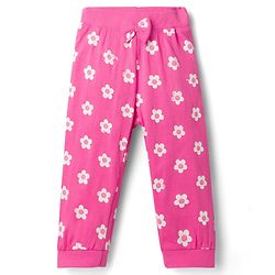 Babyhug Single Jersey Knit Full Length Lounge Pants with Floral & Polka Dot Print Bow Applique Pack of 3 - Multicolor