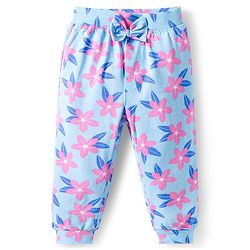 Babyhug Cotton Jersey Knit Full Length Lounge Pants With Floral & Hearts Print With Bow Applique Pack Of 3 - Multicolour