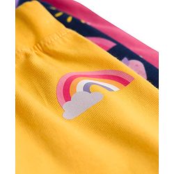 Babyhug Cotton Knit Full Length Lounge Pants with Tropical Theme Print & Bow Applique Pack of 3 - Yellow Pink & Navy Blue