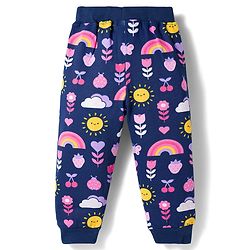 Babyhug Cotton Jersey Knit Full Length Lounge Pant With Floral Print Pack Of 2 - Navy Blue & Pink