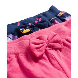 Babyhug Cotton Jersey Knit Full Length Lounge Pant With Floral Print Pack Of 2 - Navy Blue & Pink