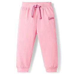 Babyhug Cotton Jersey Knit Full Length Lounge Pant With Heart Print Pack Of 2 - Red & Pink