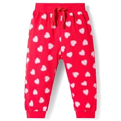 Babyhug Cotton Jersey Knit Full Length Lounge Pant With Heart Print Pack Of 2 - Red & Pink